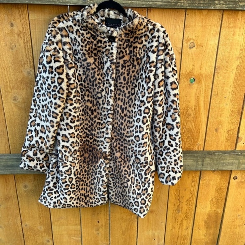 Sanctuary Leopard‎  Faux Fur Coat Womens S Brown Black it girl animal print